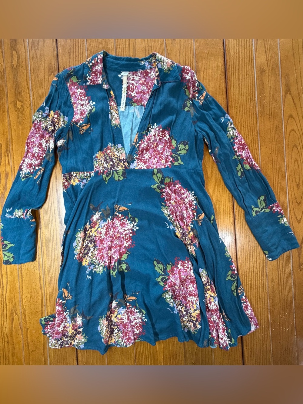 Uncle Frank Floral Mini Dress | Size L | Teal & Burgundy Hydrangea Print